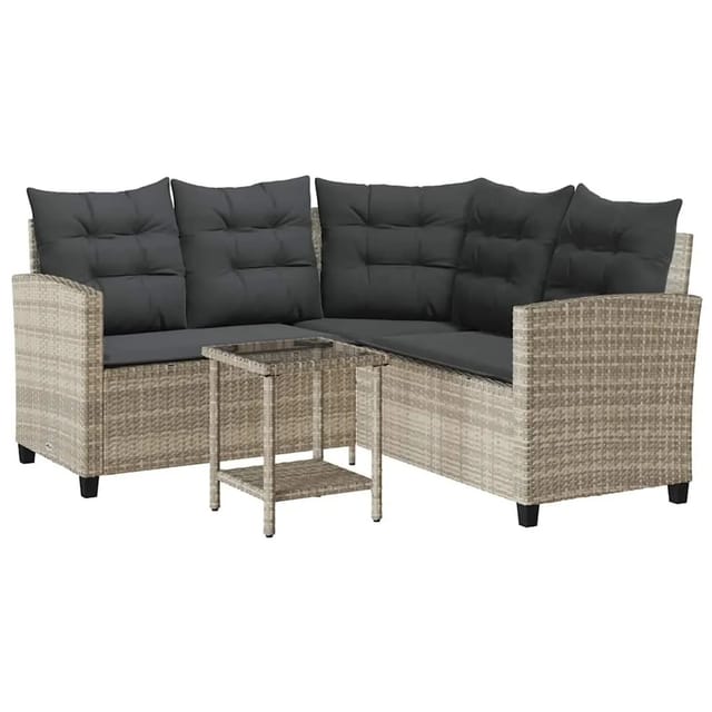 vidaXL Gartensofa in L-Form mit Tisch und Kissen Hellgrau Poly Rattan 4103877