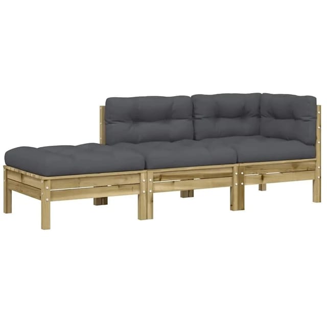 vidaXL Gartensofa mit Kissen und Hocker 3-Sitzer 838176