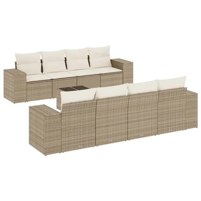 vidaXL 9-Tlg Garten-Sofagarnitur mit Kissen Beige Poly Rattan 3222347