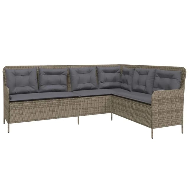 vidaXL Gartensofa in L-Form mit Kissen Grau Poly Rattan 369002