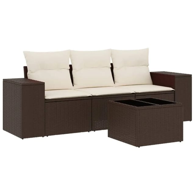 vidaXL 4-Tlg Garten-Sofagarnitur mit Kissen Braun Poly Rattan 3222272