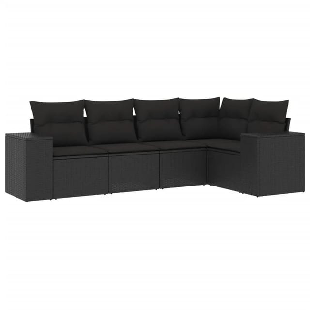 vidaXL 5-Tlg Garten-Sofagarnitur mit Kissen Schwarz Poly Rattan 3222524