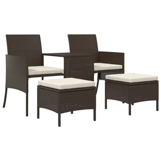 vidaXL Gartensofa 2-Sitzer mit Tisch und Hockern Braun Poly Rattan 317625