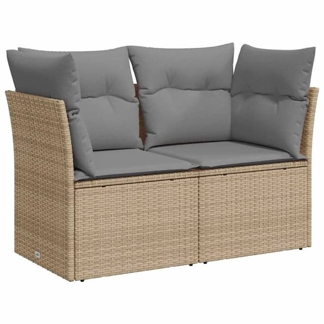 vidaXL Gartensofa mit Kissen 2-Sitzer Beige Poly Rattan 366102