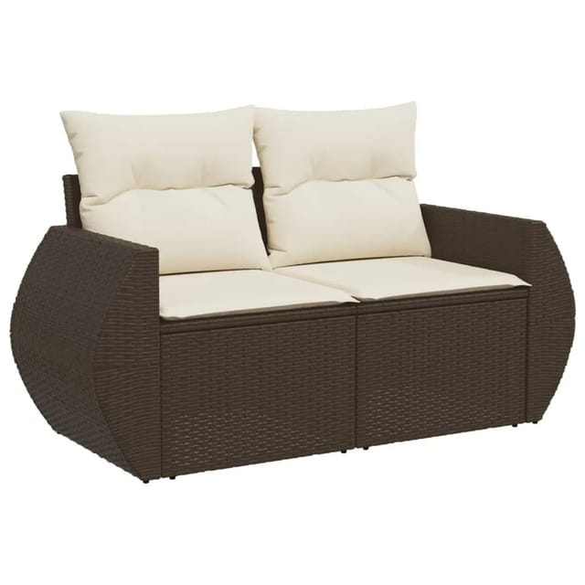 vidaXL Gartensofa mit Kissen 2-Sitzer Braun Poly Rattan 366222