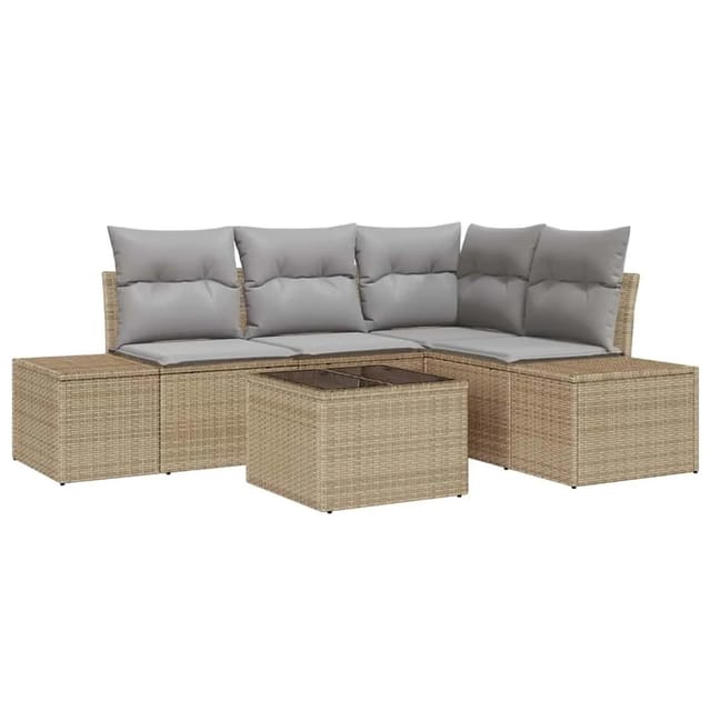 vidaXL Gartensofa-Set mit Speicher Beige und Hellgrau Poly-Rattan 3355719