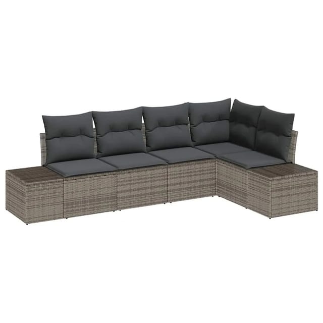 vidaXL Gartensofa-Set mit Speicher 5 Stk Grau Poly-Rattan 3355728
