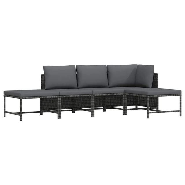 vidaXL 5-Tlg Garten-Sofagarnitur mit Auflagen Grau Poly Rattan 313503