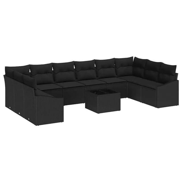 vidaXL Gartensofa-Set mit Speicher Schwarz Poly-Rattan 3355582