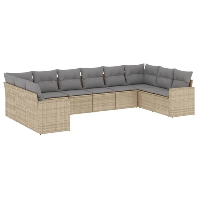 vidaXL 10-Tlg Garten-Sofagarnitur mit Kissen Beige Poly Rattan 3251806