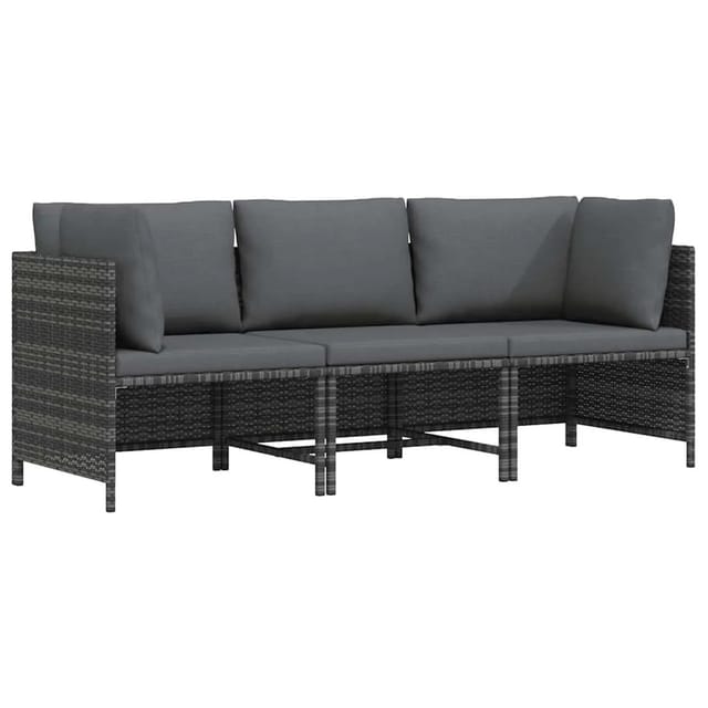 vidaXL 3-Sitzer-Gartensofa mit Kissen Grau Poly Rattan 313499