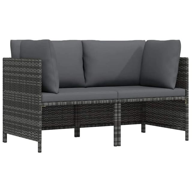 vidaXL 2-Sitzer-Gartensofa mit Polstern Grau Poly Rattan 313498