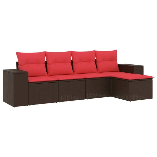 vidaXL 5-Tlg Gartensofa-Set mit Kissen Braun Polyrattan 3222493