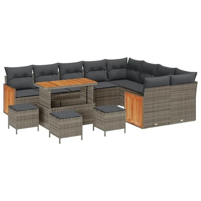 vidaXL Gartensofa-Set mit Kissen 13 Stk Grau 3363353