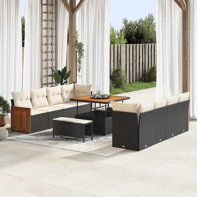 vidaXL Gartensofa-Set mit Kissen 11 Stk Schwarz und Creme 3363285