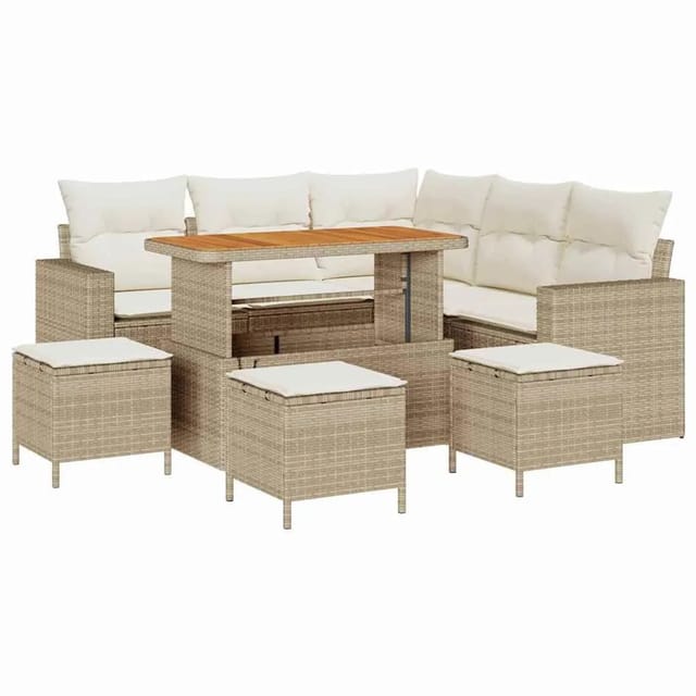 vidaXL Gartensofa-Set mit Kissen 10 Stk Beige und Creme Poly-Rattan 3363571