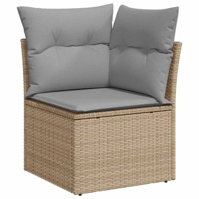 vidaXL Gartensofa-Set mit Kissen mit Speicher 9 Stk Beige Poly Rattan 3364627