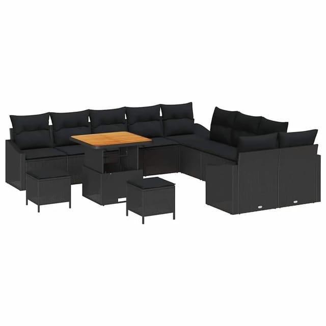 vidaXL Gartensofa-Set mit Kissen 13 Stk Schwarz Poly Rattan 3364659