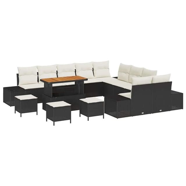 vidaXL Gartensofa-Set mit Kissen 14 Stk Schwarz Poly Rattan 3364800