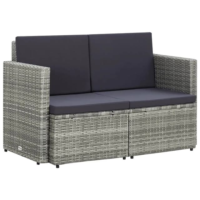 vidaXL 2-Sitzer-Gartensofa mit Auflagen Grau Poly Rattan 45783