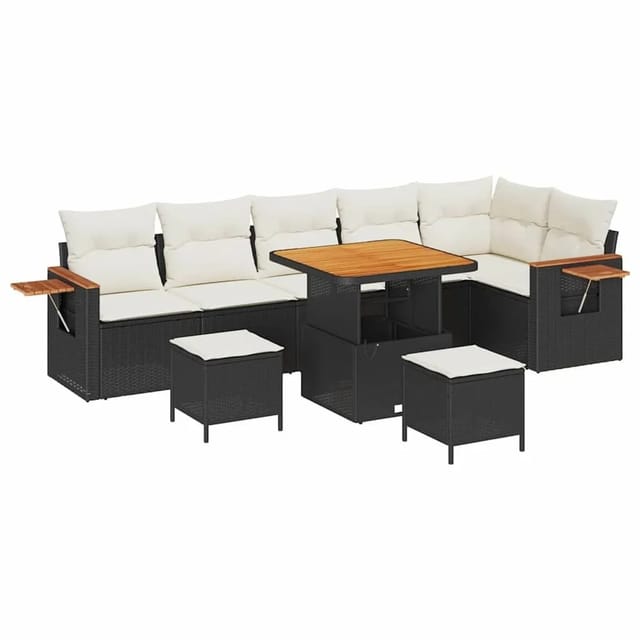 vidaXL Gartensofa-Set mit Kissen 11 Stk Schwarz und Creme Poly-Rattan 3365140