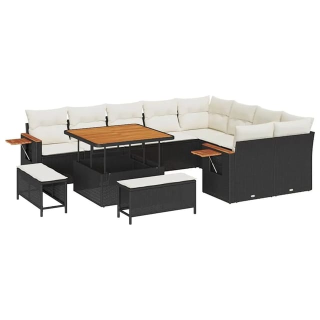 vidaXL Gartensofa-Set mit Kissen 12 Stk Schwarz und Creme 3363205