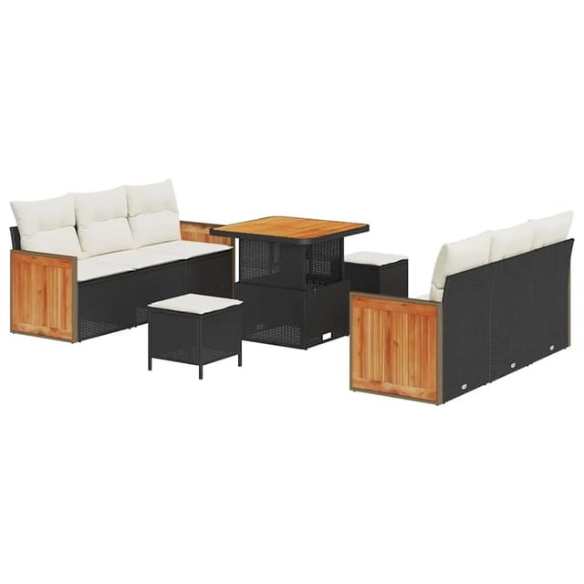vidaXL Gartensofa-Set mit Kissen 11 Stk Schwarz und Creme Poly-Rattan 3365205