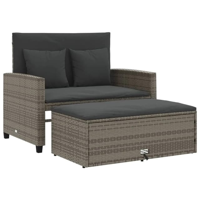 vidaXL Gartensofa 2-Sitzer mit Kissen Grau Poly Rattan 365134