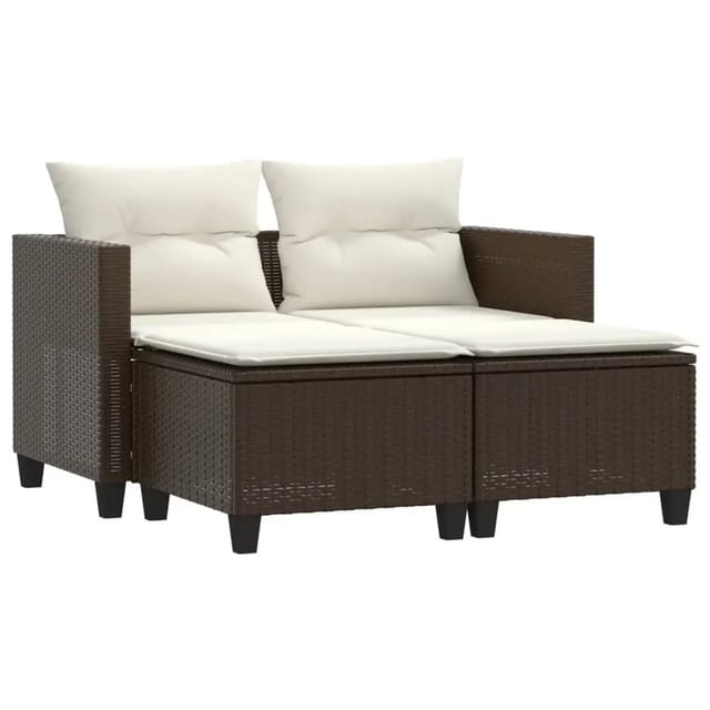 vidaXL Gartensofa 2-Sitzer mit Hockern Braun Poly Rattan 365792