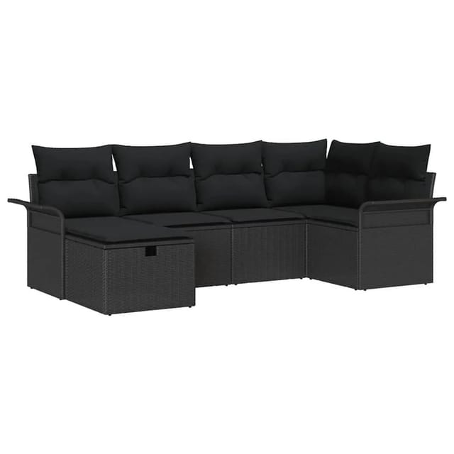 vidaXL Gartensofa-Set mit Kissen 6 Stk Schwarz Poly-Rattan 3358882