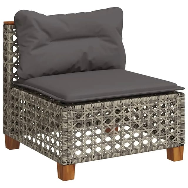 vidaXL Gartensofa ohne Armlehnen mit Kissen Grau Poly Rattan 365927