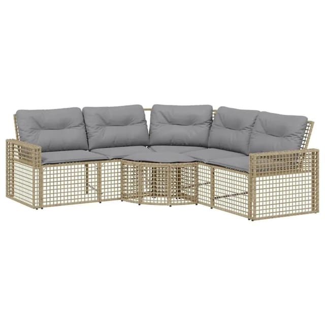 vidaXL Gartensofa in L-Form mit Kissen und Fußbank Beige Poly Rattan 365897