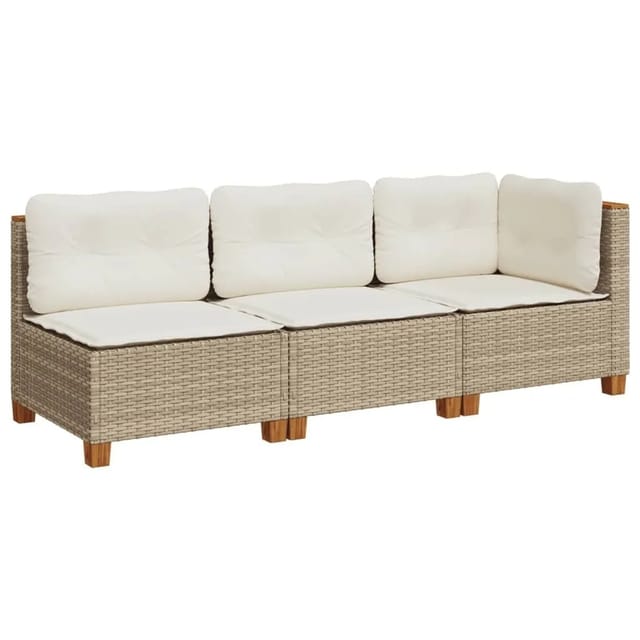 vidaXL Gartensofa mit Kissen 3-Sitzer Beige Poly Rattan 365922
