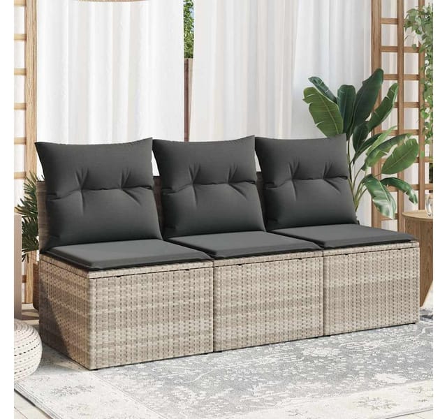 vidaXL Gartensofa mit Kissen 3-Sitzer Hellgrau Poly Rattan 366194