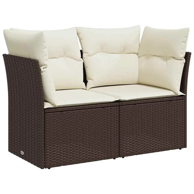 vidaXL Gartensofa mit Kissen 2-Sitzer Braun Poly Rattan 366217