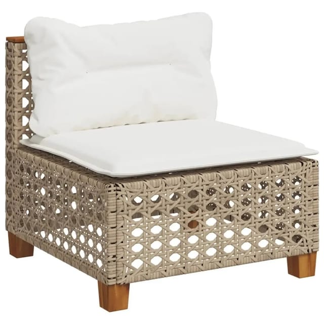 vidaXL Gartensofa ohne Armlehnen mit Kissen Beige Poly Rattan 365928