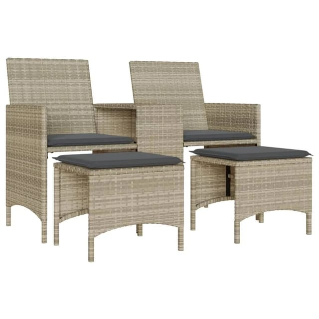 vidaXL Gartensofa 2-Sitzer mit Tisch und Hockern Hellgrau Poly Rattan 4003895
