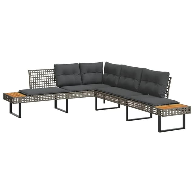 vidaXL Gartensofa in L-Form mit Kissen Grau Poly Rattan und Akazie 365635