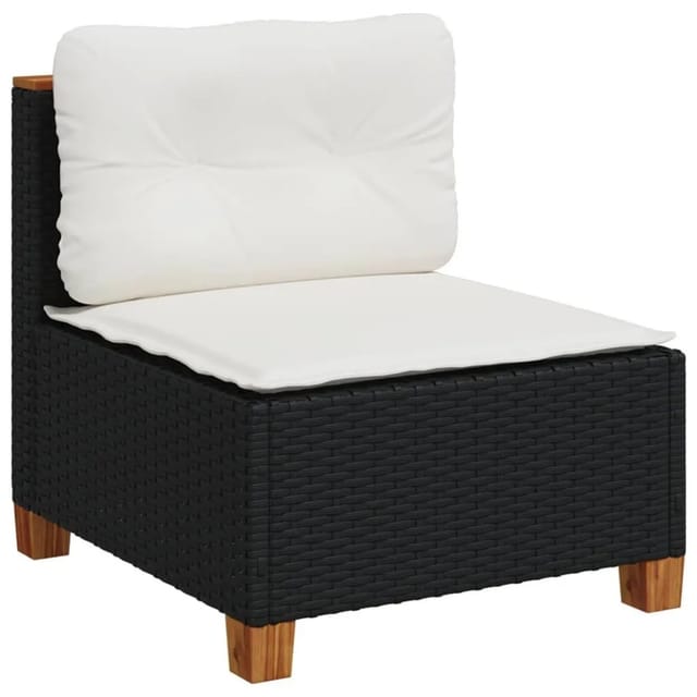 vidaXL Gartensofa ohne Armlehnen mit Kissen Schwarz Poly Rattan 365905
