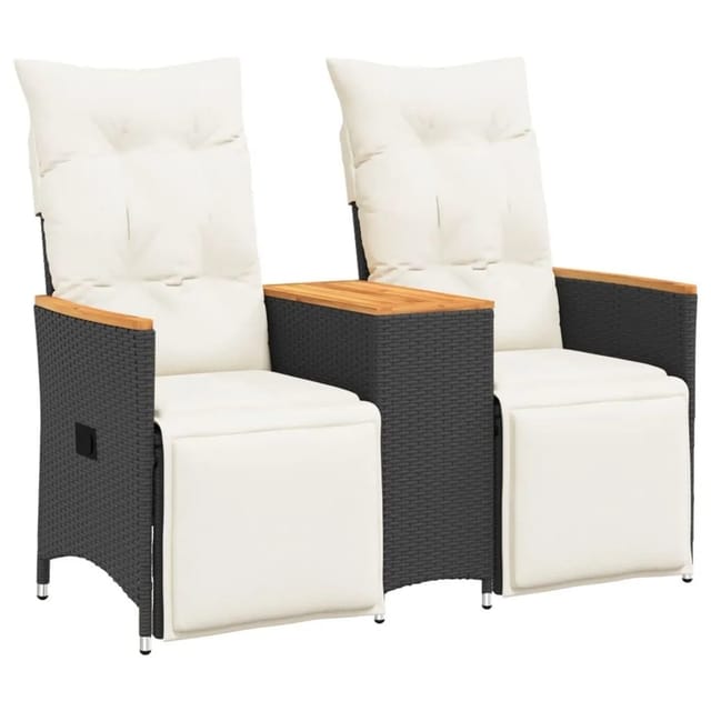 vidaXL Gartensofa 2-Sitzer Verstellbar mit Tisch Schwarz Poly Rattan 365722