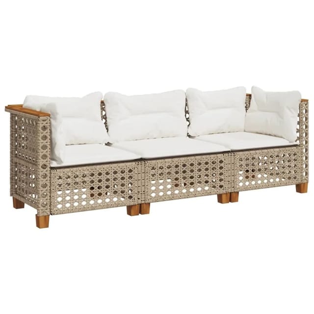 vidaXL Gartensofa mit Kissen 3-Sitzer Beige Poly Rattan 365940
