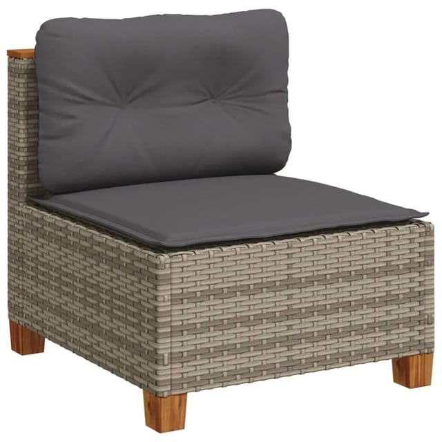 vidaXL Gartensofa ohne Armlehnen mit Kissen Grau Poly Rattan 365906