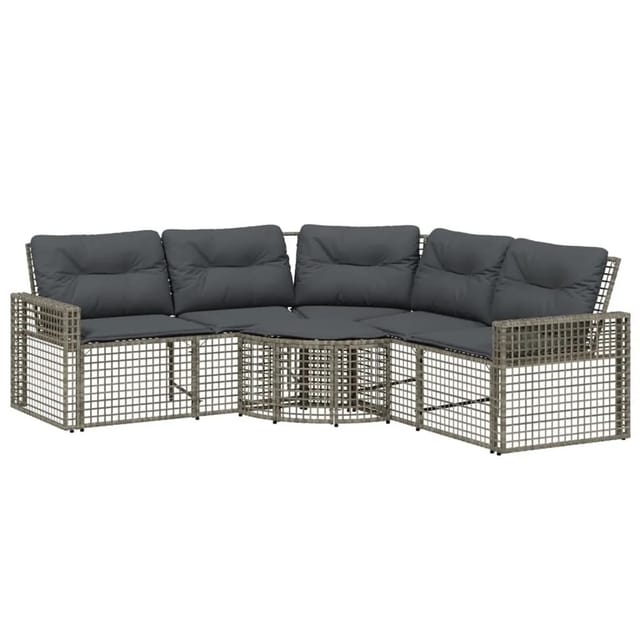 vidaXL Gartensofa in L-Form mit Kissen und Fußbank Grau Poly Rattan 365895