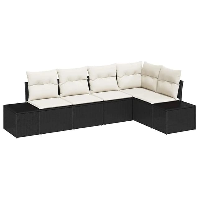 vidaXL Gartensofa-Set mit Speicher 5 Stk Schwarz und Creme Poly-Rattan 3355726