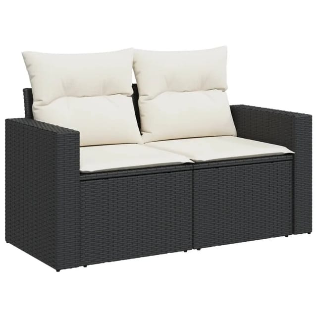 vidaXL Gartensofa mit Kissen 2-Sitzer Schwarz Poly Rattan 366004