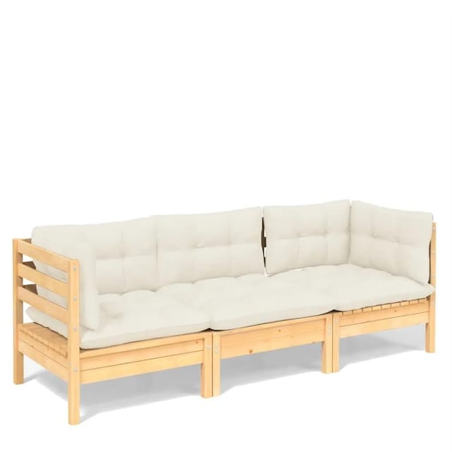 vidaXL 3-Sitzer-Gartensofa mit Creme Kissen Massivholz Kiefer 3096100
