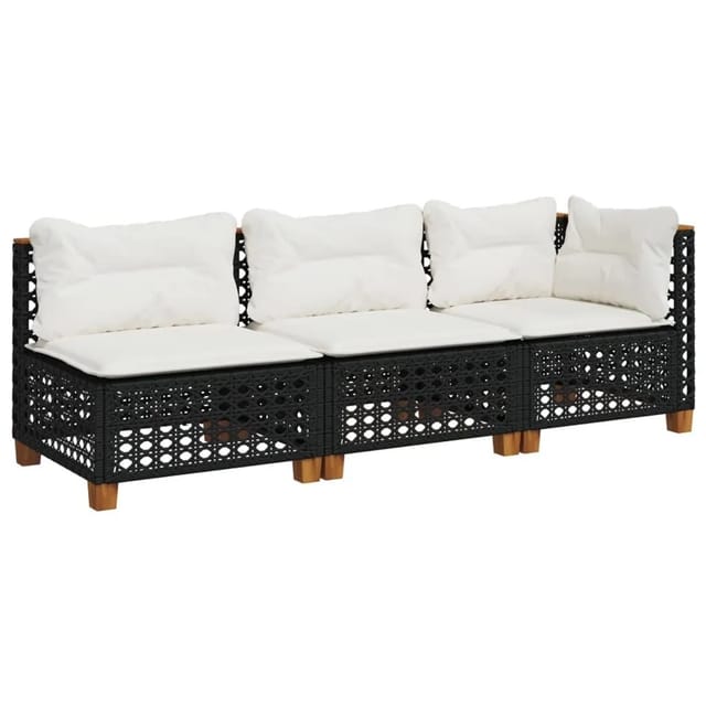 vidaXL Gartensofa mit Kissen 3-Sitzer Schwarz Poly Rattan 365941