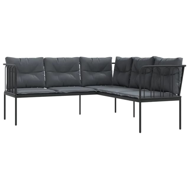 vidaXL Gartensofa in L-Form mit Kissen Schwarz Stahl und Textilene 4008108