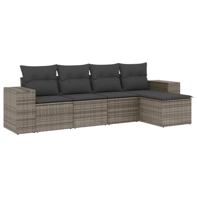 vidaXL 5-Tlg Garten-Sofagarnitur mit Kissen Grau Poly Rattan 3222489