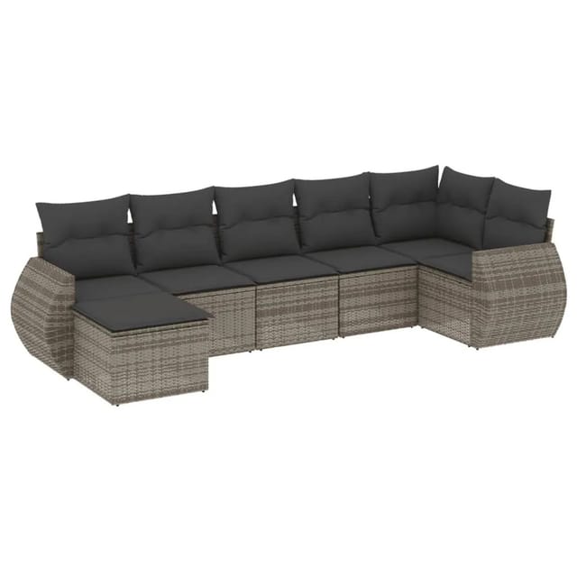 vidaXL 7-Tlg Garten-Sofagarnitur mit Kissen Grau Poly Rattan 3221679